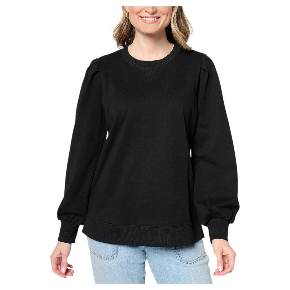 Belle by Kim Gravel Women's Time to Relax Balloon Slv Sweatshirt Black - Regular